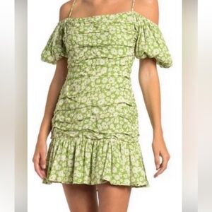 ASTR the Label Puff Sleeve Green Mini Dress